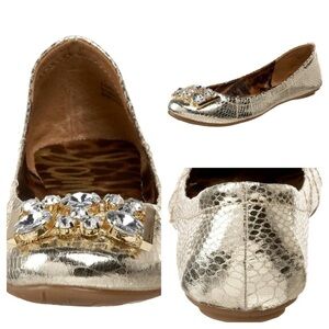 Sam Edelman Women's Caper Ballet Flat, Light Gold Boa Print size 10 M